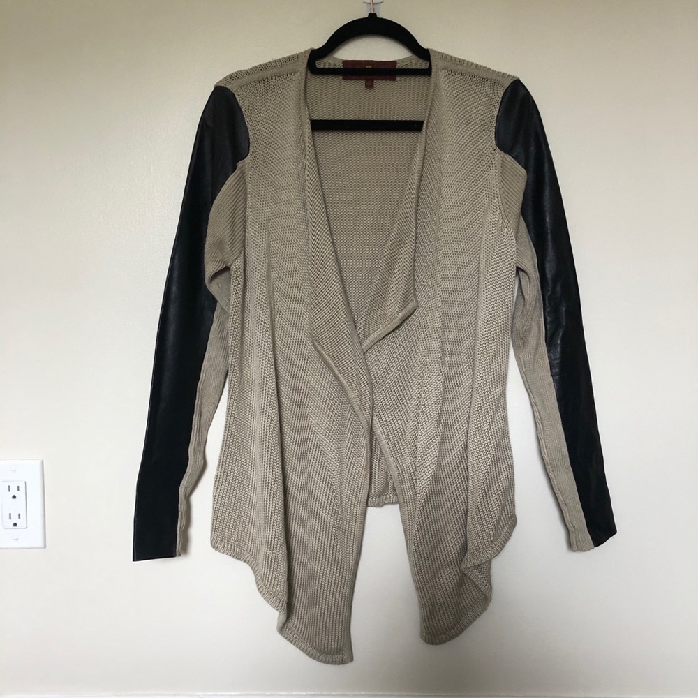 7 For All Mankind Leather-Sleeved Cardigan - S